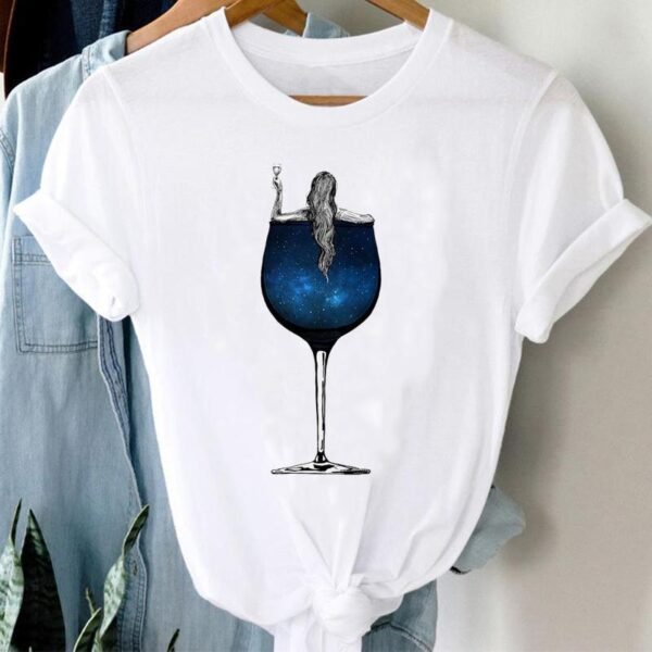 Women Printing Clothing Wine Lady Short Sleeve Casual - Image 7