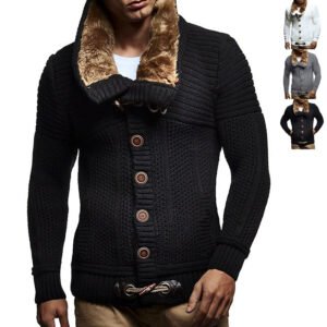 Simple Men's Solid Color Long-sleeved Knitted Jacket