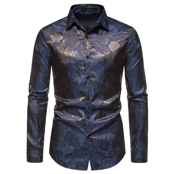 Men's Fashion Rose Print Long Sleeve Shirt - Image 8