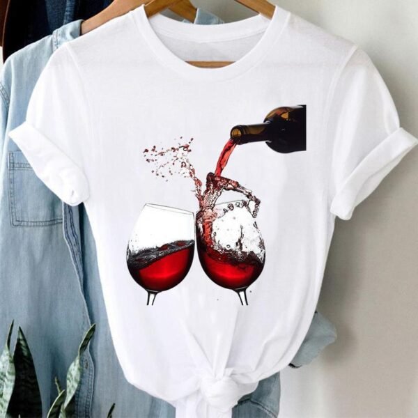 Women Printing Clothing Wine Lady Short Sleeve Casual - Image 8
