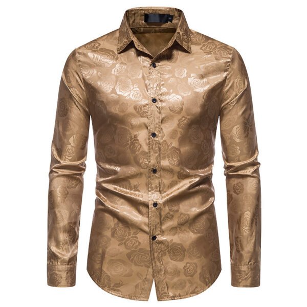 Men's Fashion Rose Print Long Sleeve Shirt - Image 4