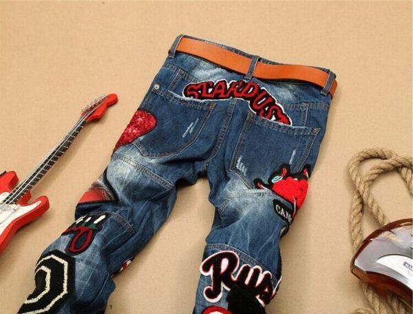 Embroidered denim straight pants - Image 7