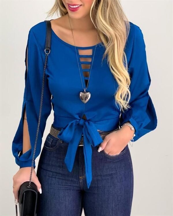 Tie Front Cut Out Tops Women Lace-Up Top Women - Image 5
