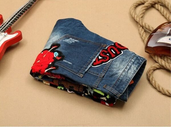 Embroidered denim straight pants - Image 6