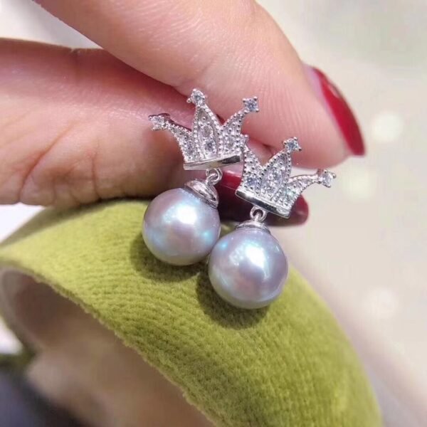 6-7mm Seawater Jane Stud Earrings S925 Crown Studs - Image 2