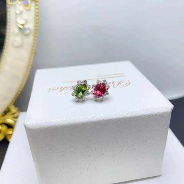 Natural Tourmaline Stud Earrings 925 Silver Delicate Mosaic Women Colored Gems - Image 10