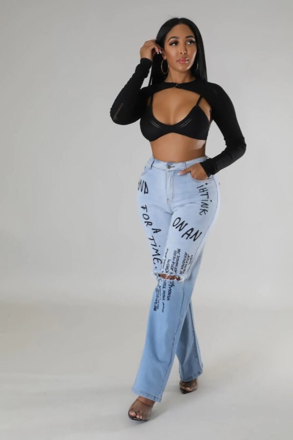 Women's Washed High Waist Jeans - Image 3