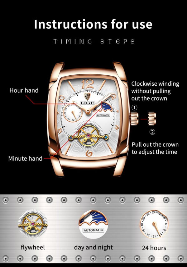 Men's Mechanical Watch Square Case Tourbillon - Image 7
