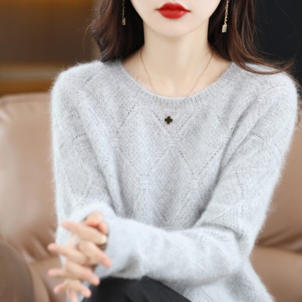 Hollow Round Neck Mink Sweater Women - Image 2