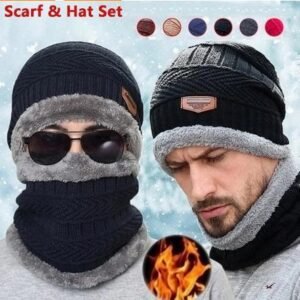 Winter Beanie Hat Scarf Set Warm Knit Hat Thick Fleece Lined Winter Hat Neck Warmer For Men Women