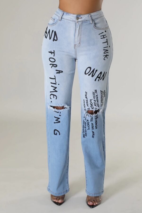 Women's Washed High Waist Jeans - Image 5