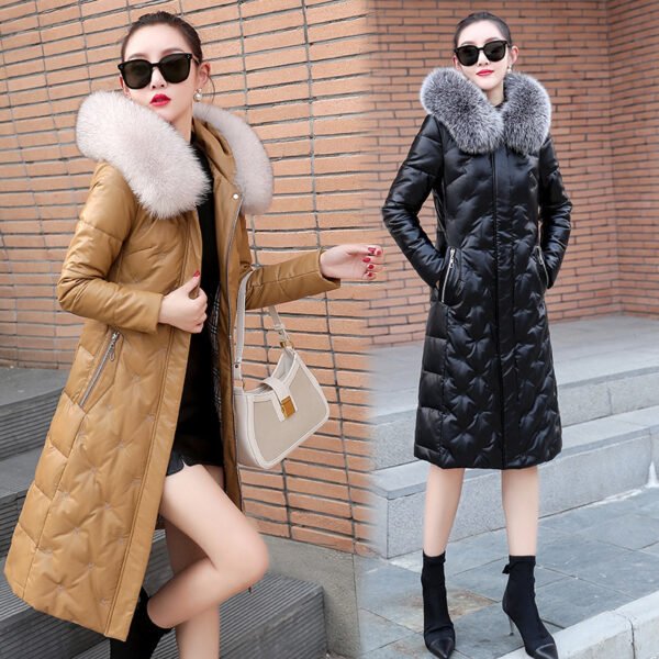 Down Jacket Mid-length Hooded Women's Leather Jacket - Image 6