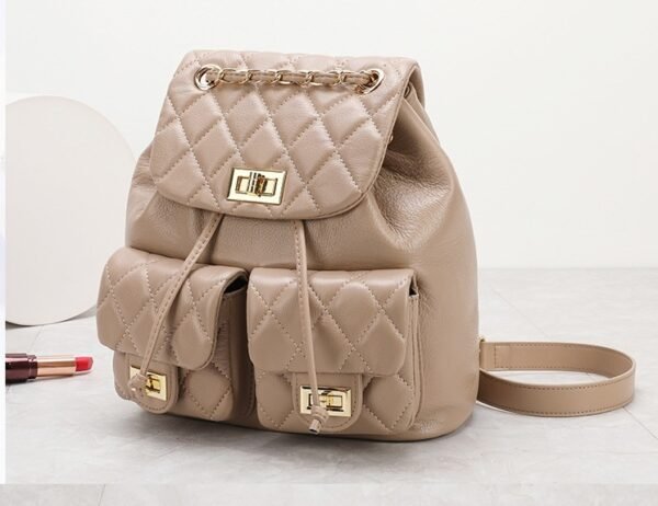 First Layer Cowhide Rhombus Chain Backpack Advanced Texture All-matching - Image 10