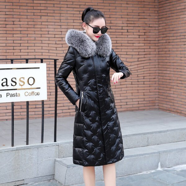 Down Jacket Mid-length Hooded Women's Leather Jacket - Image 3