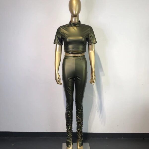 Women's Tight Elastic Force Leather Pants Suit - Image 4