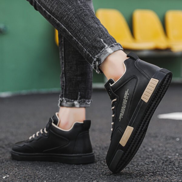 Fashionable High-top Leather Panel Shoes All-match Sports - Image 3