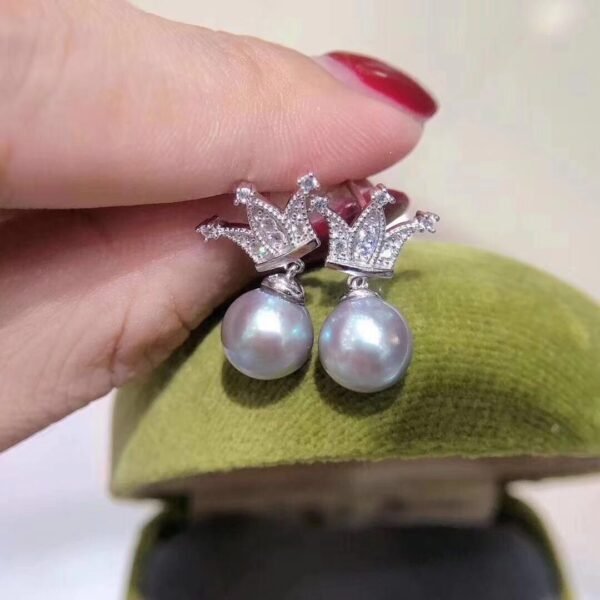 6-7mm Seawater Jane Stud Earrings S925 Crown Studs - Image 4