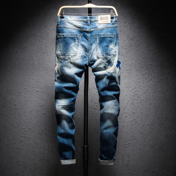 Colorful Embroidered Hole Patch Jeans - Image 4