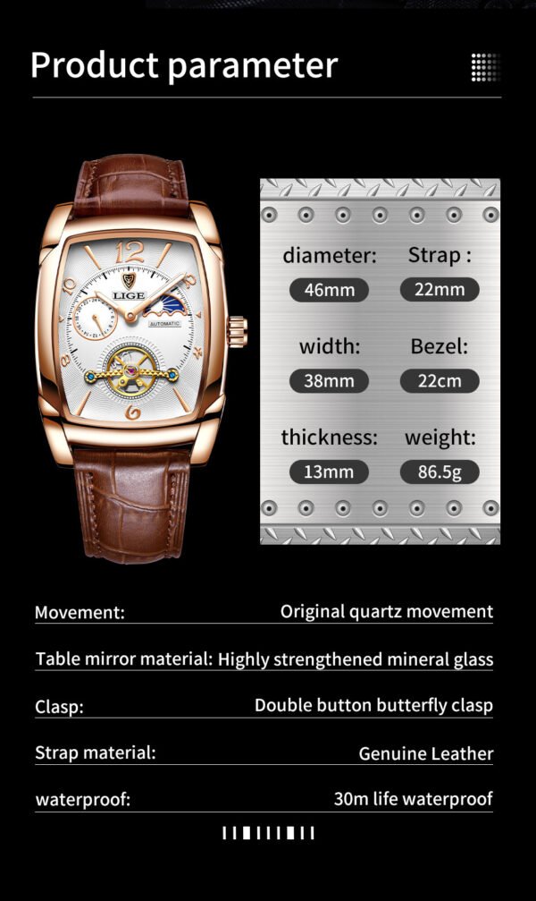 Men's Mechanical Watch Square Case Tourbillon - Image 6