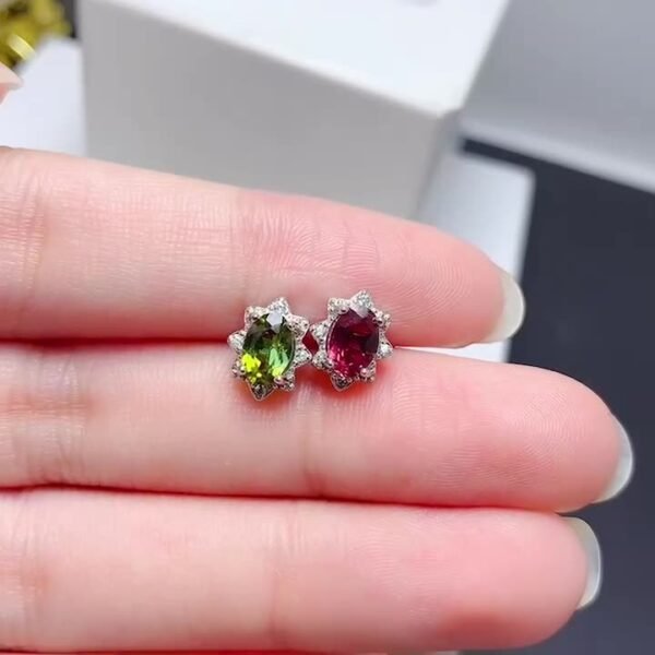 Natural Tourmaline Stud Earrings 925 Silver Delicate Mosaic Women Colored Gems - Image 9