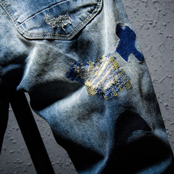 Colorful Embroidered Hole Patch Jeans - Image 2