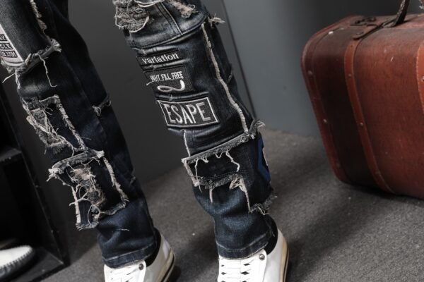 Men's Shredded Patch Embroidered Badge Jeans - Image 2