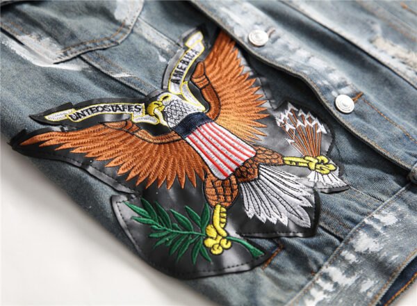 Embroidered Lapel Men's Casual Denim Jacket - Image 6