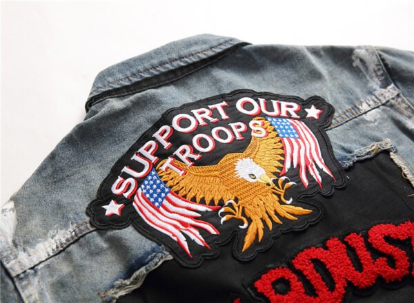 Embroidered Lapel Men's Casual Denim Jacket - Image 7