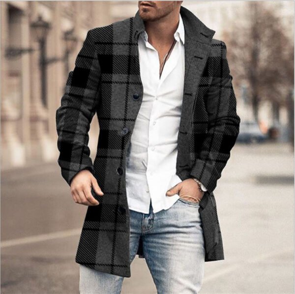 Fall Winter Men Woolen Stand Collar Mid-length Pocket Casual Coat - Image 5