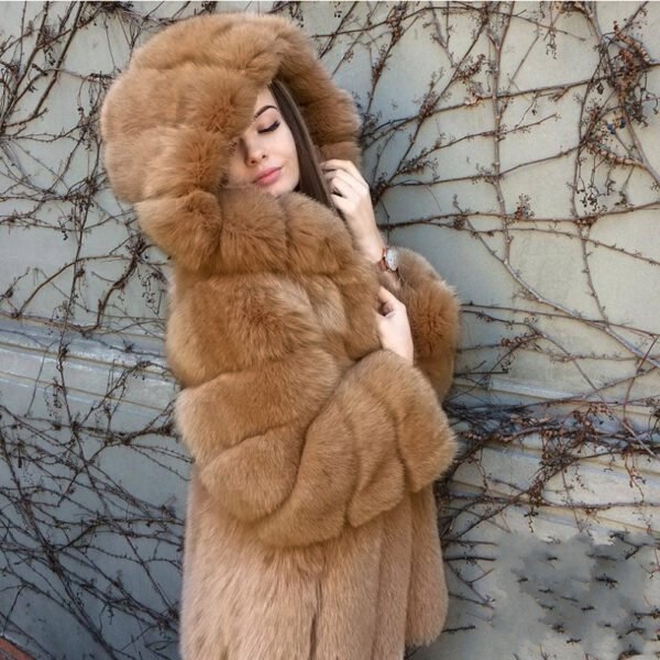 Faux fur hooded coat for women - Image 2