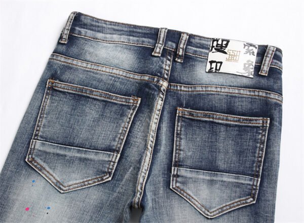 Men's Skinny Stretch Embroidery Printed Tapered Jeans - Image 5