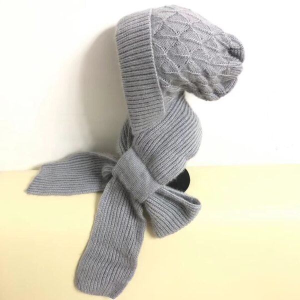 Women's  One-piece Hat With Scarf Warm Thickened Ears Protection  Woolen Cap - Image 5
