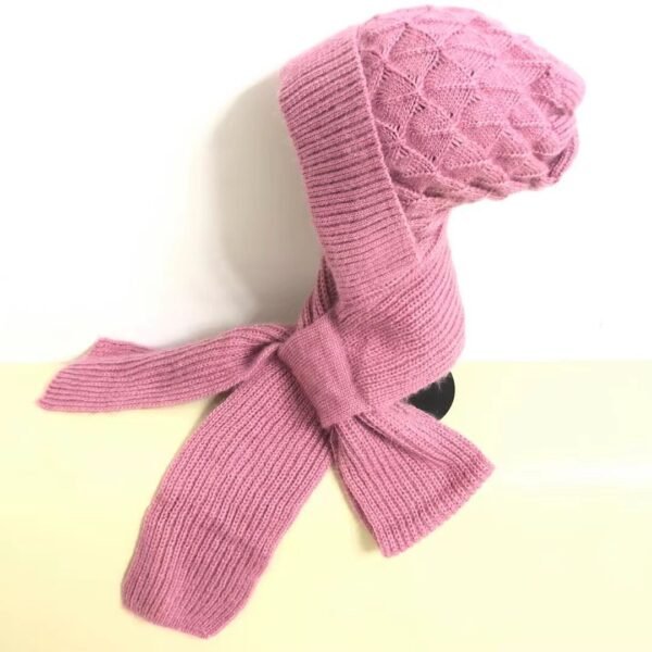 Women's  One-piece Hat With Scarf Warm Thickened Ears Protection  Woolen Cap - Image 7