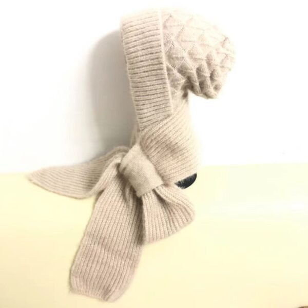 Women's  One-piece Hat With Scarf Warm Thickened Ears Protection  Woolen Cap - Image 4