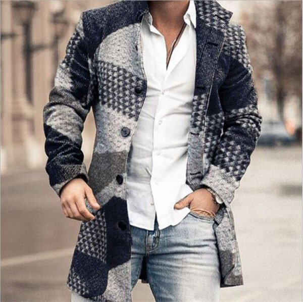 Fall Winter Men Woolen Stand Collar Mid-length Pocket Casual Coat - Image 6