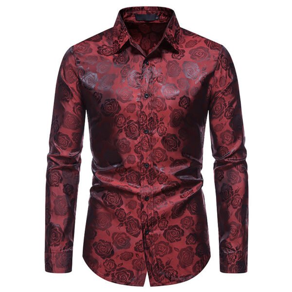 Men's Fashion Rose Print Long Sleeve Shirt - Image 10