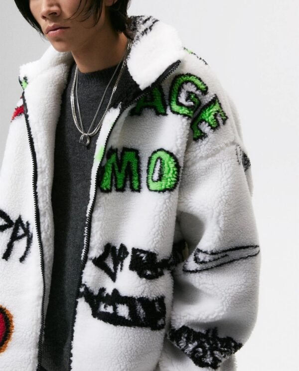 Men's Lamb Wool Printed Fleece Jacket - Image 3