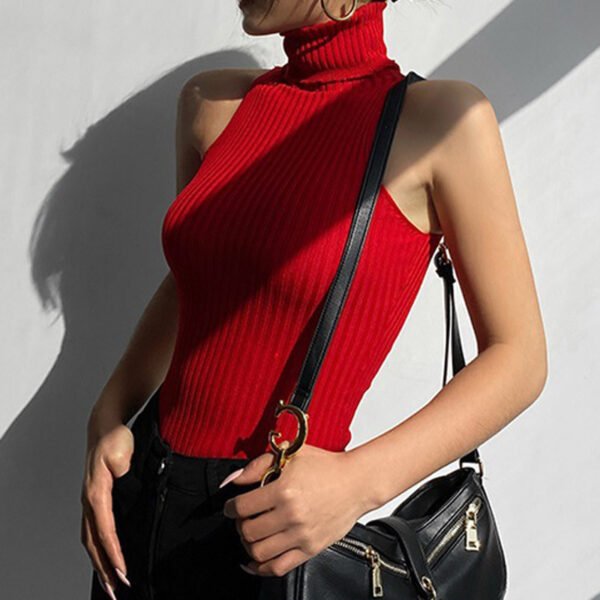 Red High Collar Knitwear Bottoming Sexy Inner Wear Tight Top - Image 2
