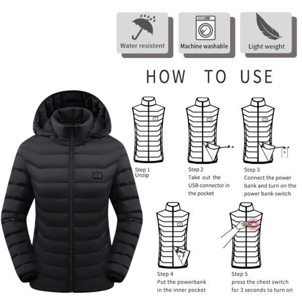 Women's Heating Cotton-padded Coat Dual-control Switch USB Charging - Image 5