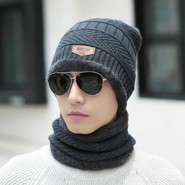 Winter Beanie Hat Scarf Set Warm Knit Hat Thick Fleece Lined Winter Hat Neck Warmer For Men Women - Image 9