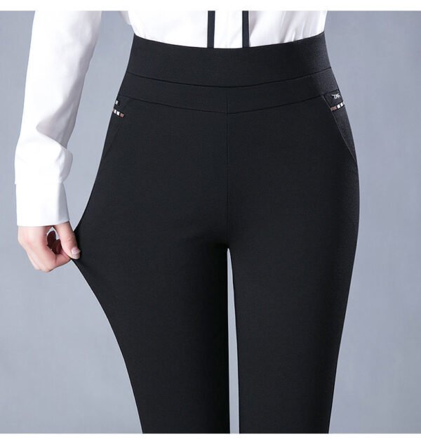 Elastic High Waist Spring Leisure Elastic StripeStraight-leg Pants - Image 3
