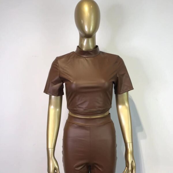 Women's Tight Elastic Force Leather Pants Suit - Image 3
