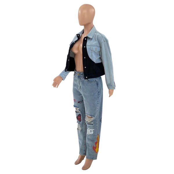 Women's Digital Positioning Print Ripped Fashion Jeans - Image 6