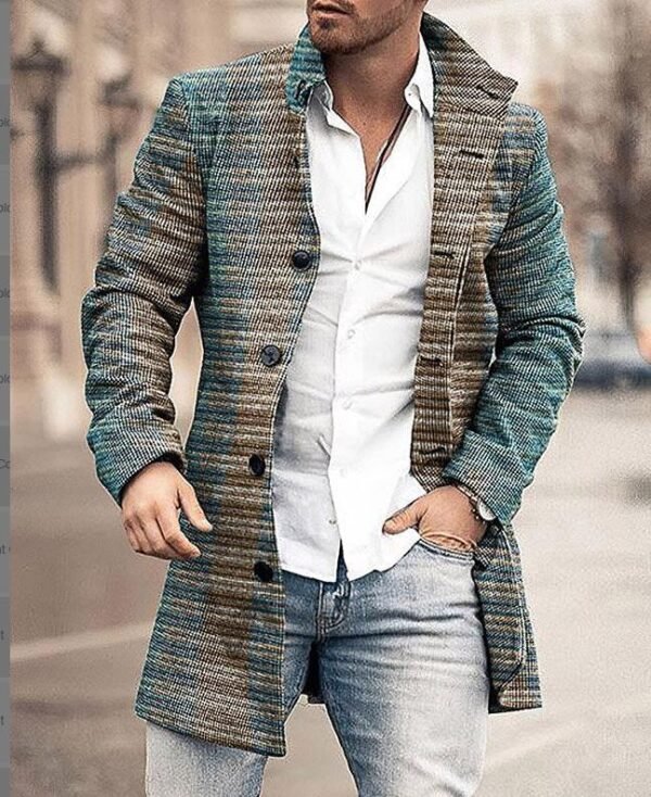 Fall Winter Men Woolen Stand Collar Mid-length Pocket Casual Coat - Image 9