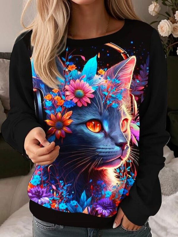Casual Top Printed 3D Dense Round Neck Sweater Women's Printed Wear - Image 5