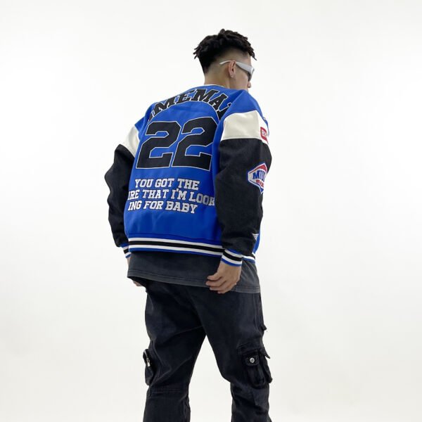 Men's And Women's Denim Sleeve Patchwork Loose Jacket - Image 3