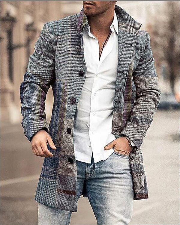 Fall Winter Men Woolen Stand Collar Mid-length Pocket Casual Coat - Image 10