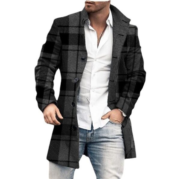 Fall Winter Men Woolen Stand Collar Mid-length Pocket Casual Coat - Image 2