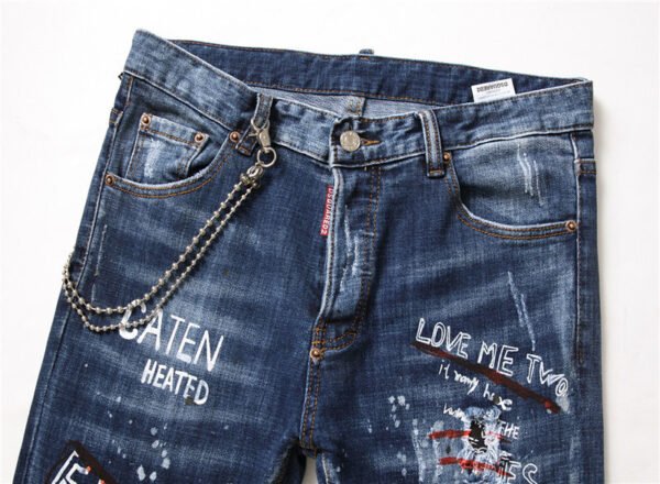 men jeans famous D2 Men slim jeans pants mens denim trousers zipper blue hole Pencil Pants - Image 2