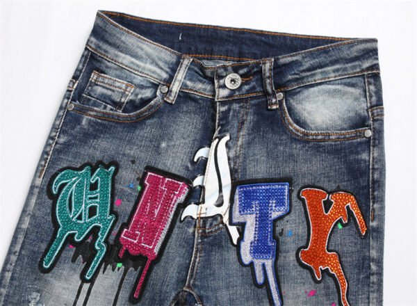 Men's Skinny Stretch Embroidery Printed Tapered Jeans - Image 10